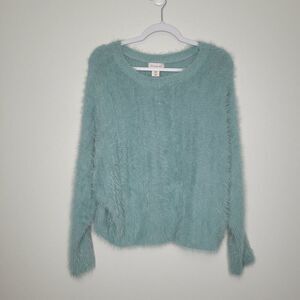If It Were Me soft blue furry preppy clean girl feminine sweater size medium